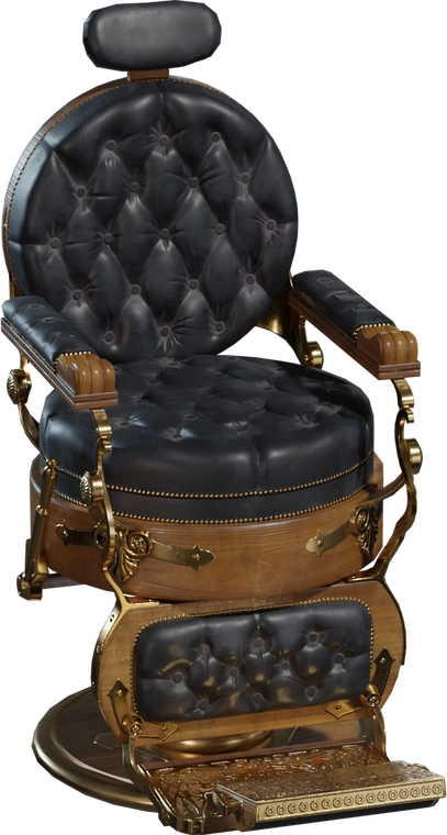 Free (CC0) vintage barber shop chair model with detailed wood, tufted leather upholstery and brass fittings - perfect for salon scenes, interiors, games, and archviz