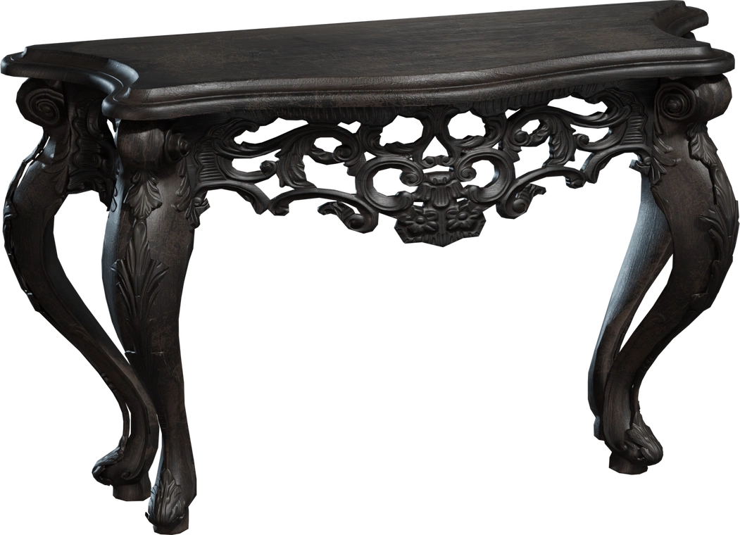 Free 4K model: a carved Victorian Gothic wooden console table with ornate decorative scrollwork, cabriole legs and aged finish - ideal for vintage interiors.