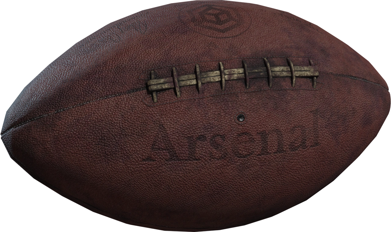 Free 4K model of a weathered American football with detailed pebbled leather, aged laces, stamped branding, and realistic scuffs.