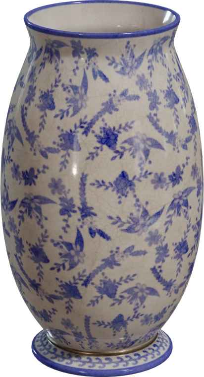 Free 8K model - antique ceramic vase with blue floral transferware pattern, crackle glaze and subtle wear; perfect vintage decorative pot.