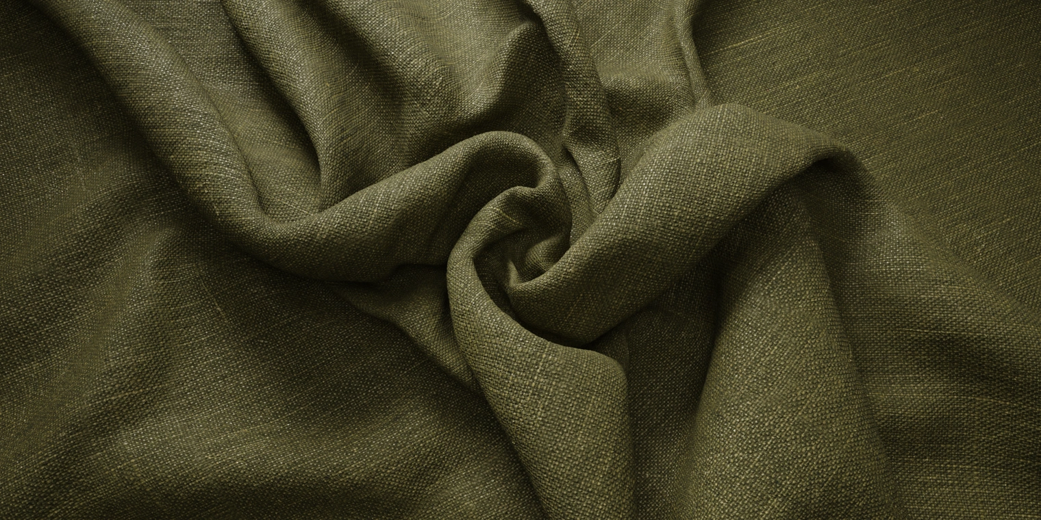 Free 8K texture of olive-green woven cotton with a coarse plain weave, subtle vertical slubs, and a matte book-cover fabric surface.