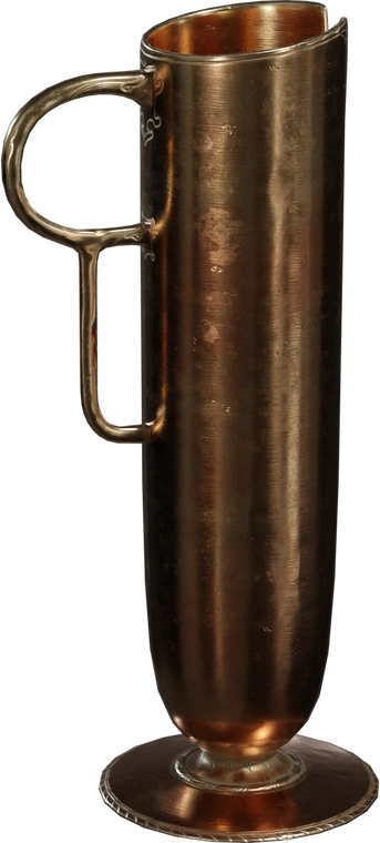 Free 8K brass vase model with tall pitcher form, ornate handle and subtle engraved patterns; aged copper-brass patina, scratches and wear for vintage character.