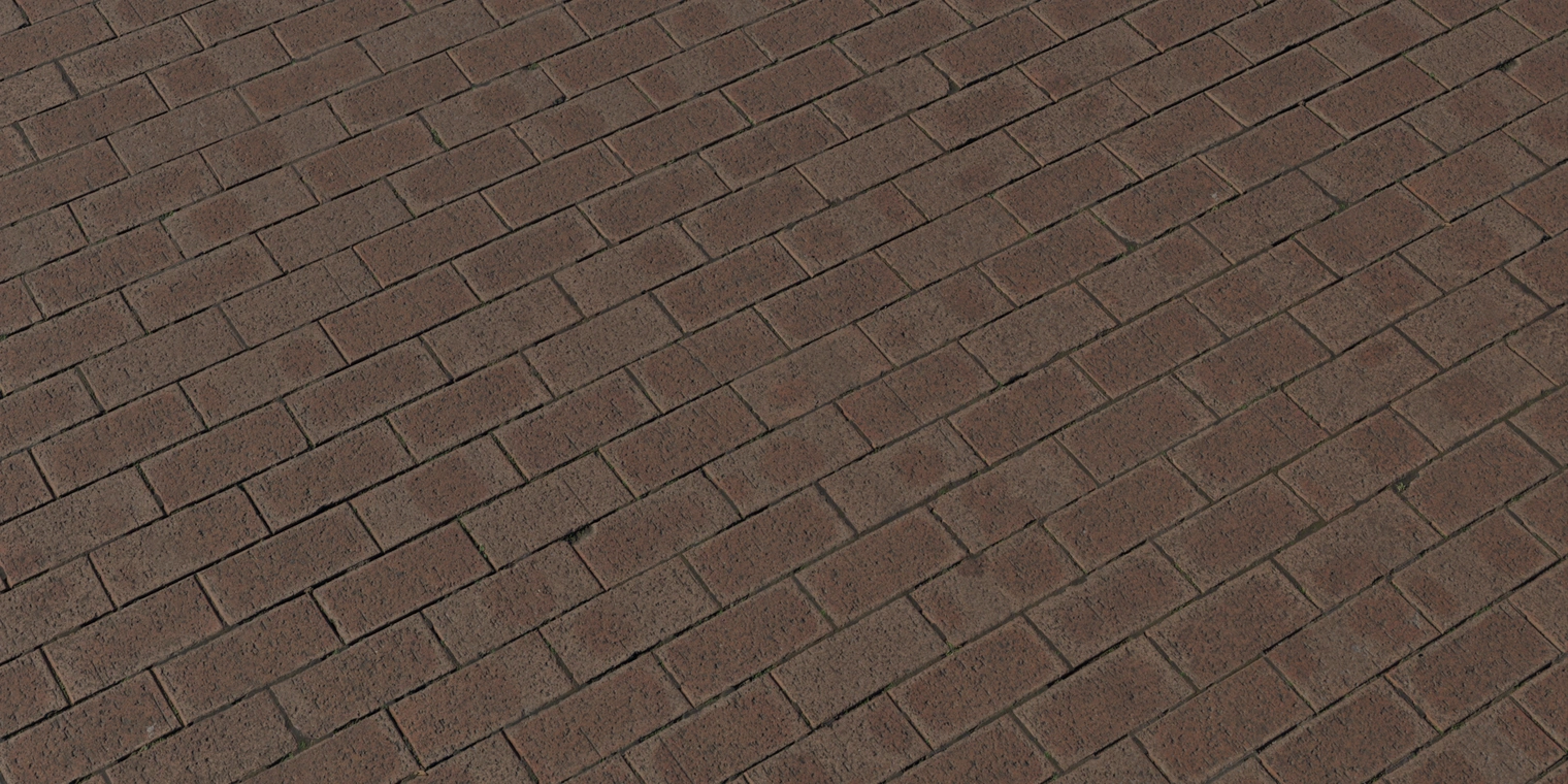 Free 8K texture of weathered red brick floor with worn, rough surfaces, visible mortar joints and subtle dirt and weatherbeaten variation on exterior paving.