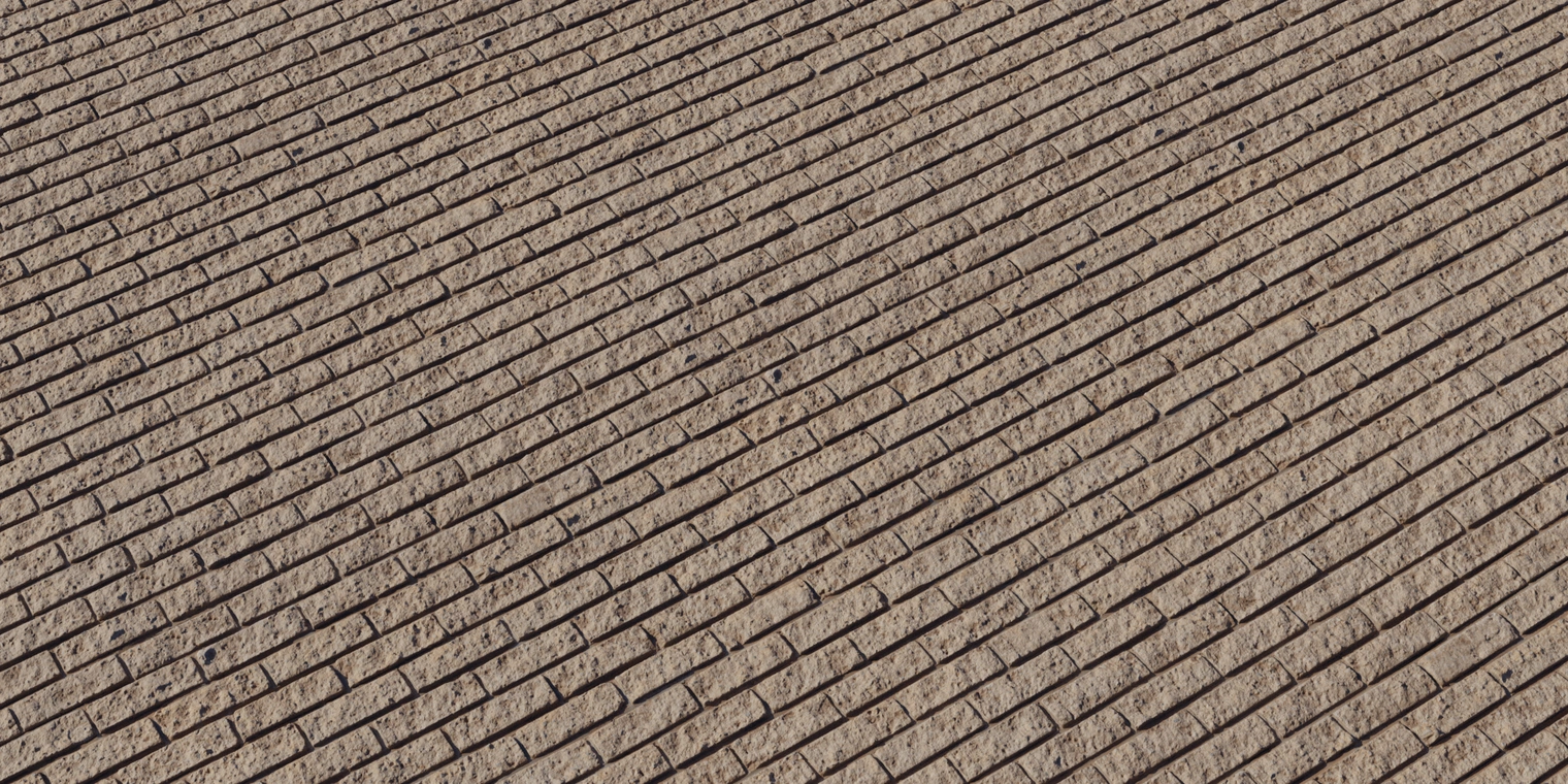 Free 8K brick texture showing evenly spaced tan bricks with subtle rough chisel detailing and clean mortar joints, low weathering and a slightly matte finish.