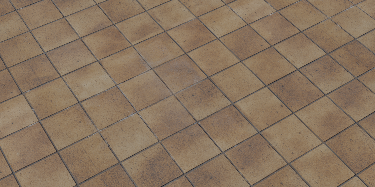 Free 8K texture: brown terracotta ceramic floor tiles with square grid and subtle wear - flat, grout-lined material for outdoor or indoor floors.