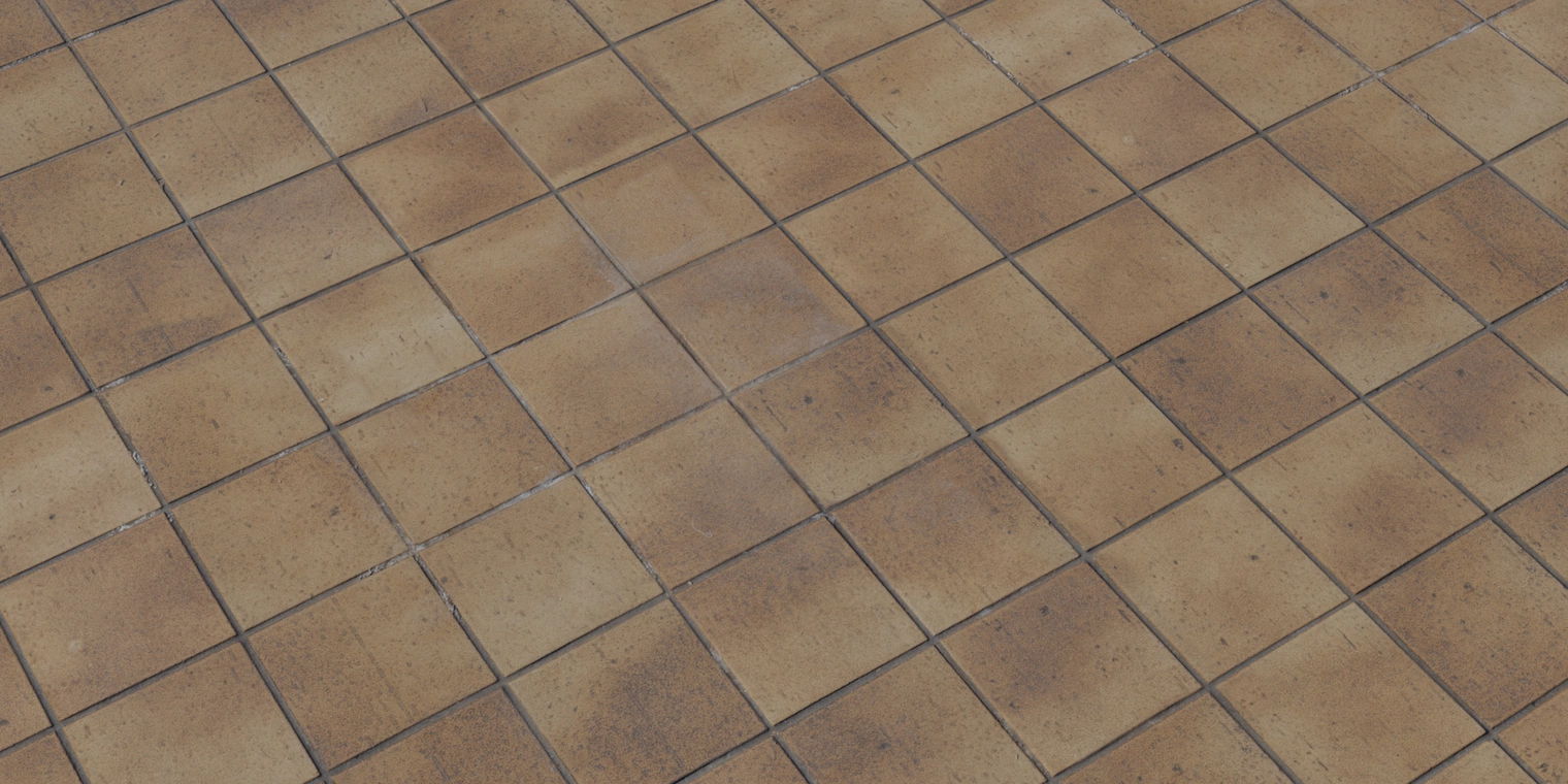 Free 8K texture: brown terracotta ceramic floor tiles with square grid and subtle wear - flat, grout-lined material for outdoor or indoor floors.