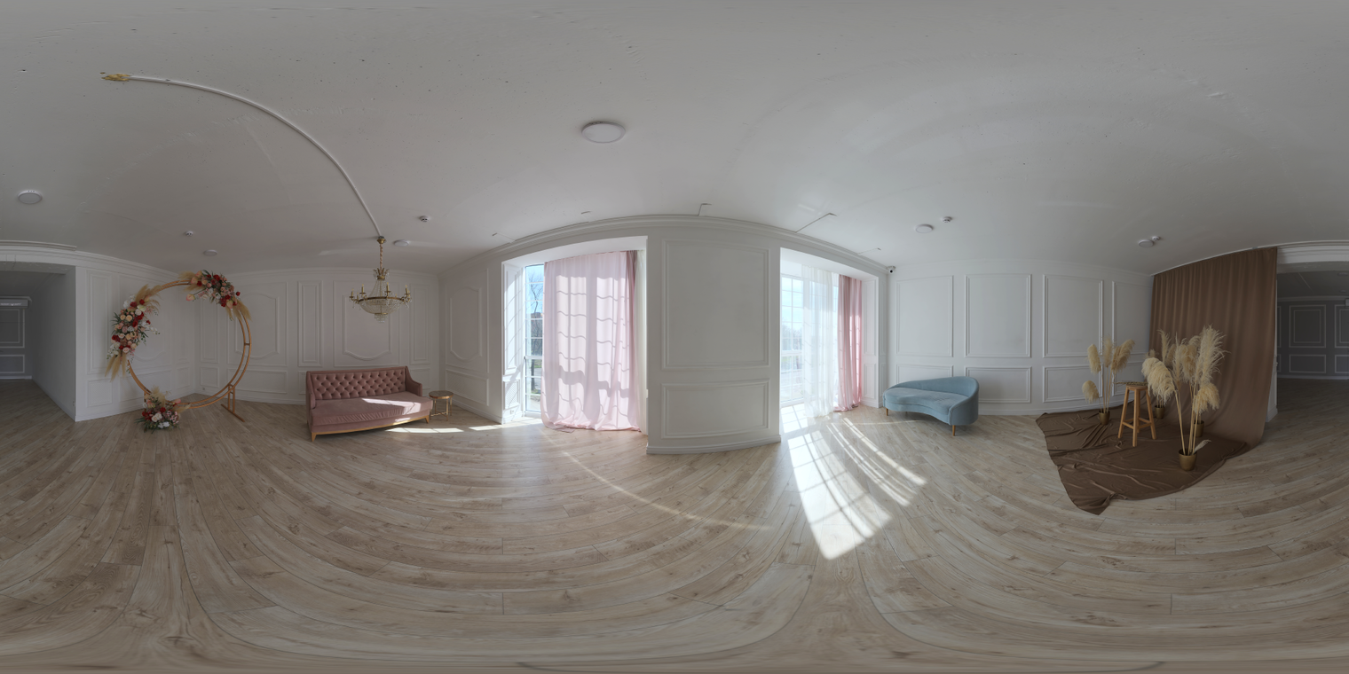 Free, unclipped 16K HDRI with soft morning natural light indoors - low-contrast warm brown wood tones, diffused window sunlight and gentle shadows.
