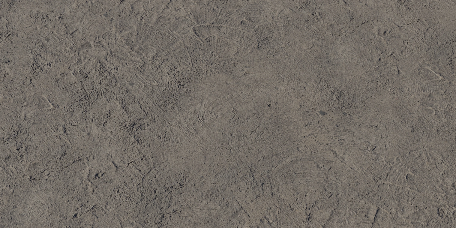 Free 8K texture of rough brushed concrete with circular trowel marks, weathered discoloration, stains and subtle surface pitting.