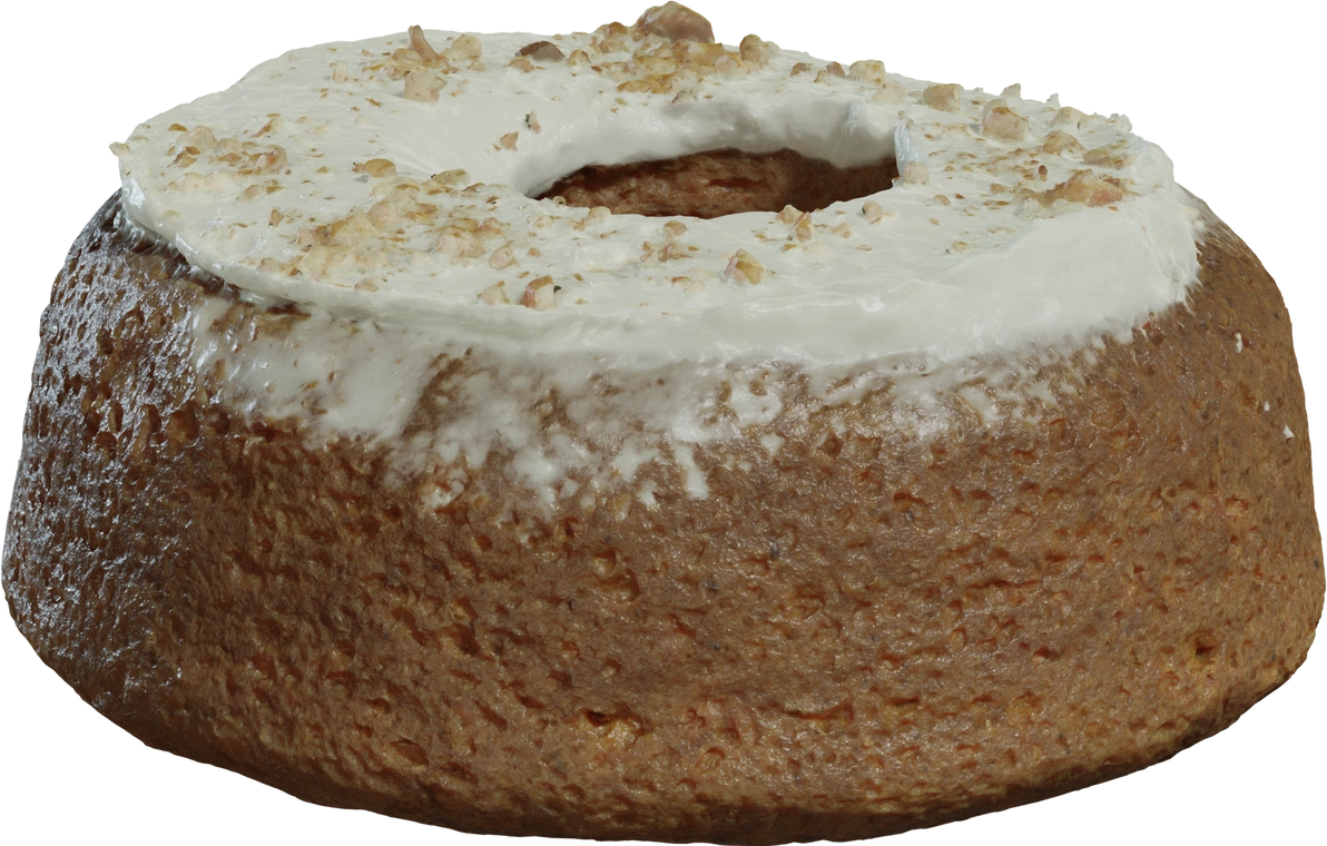 Free 8K model of a realistic carrot cake with cream-cheese frosting, walnut sprinkles, and baked crumb detail - perfect food prop for close-up renders.