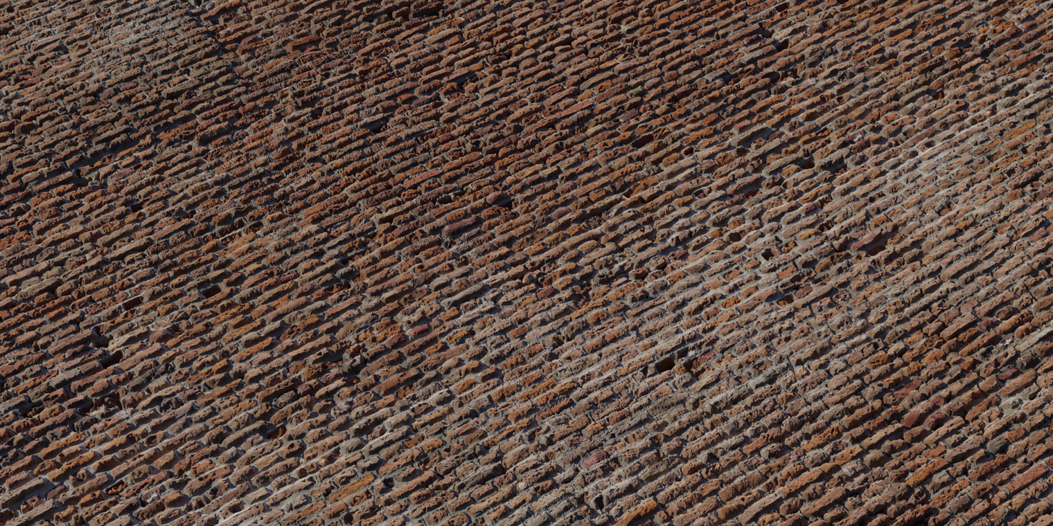 Free 8K texture of weathered red church bricks with rough, chipped faces, uneven mortar joints and gritty surface detail for aged outdoor brickwork.