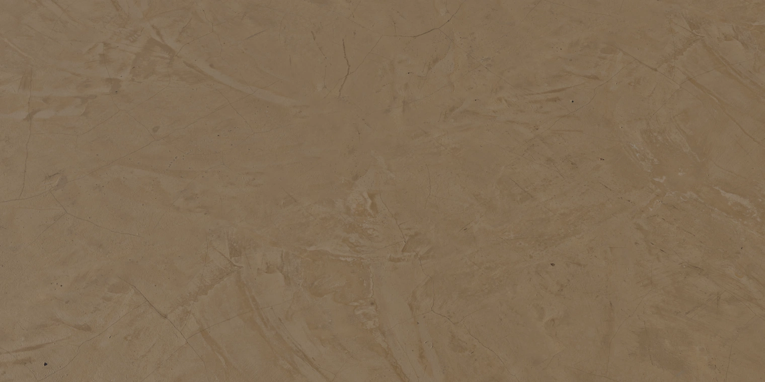 Free 16K texture of a painted clay floor: flat, discolored brown-yellow surface with fine cracks, smudges and a matte, slightly dusty plaster-like finish.