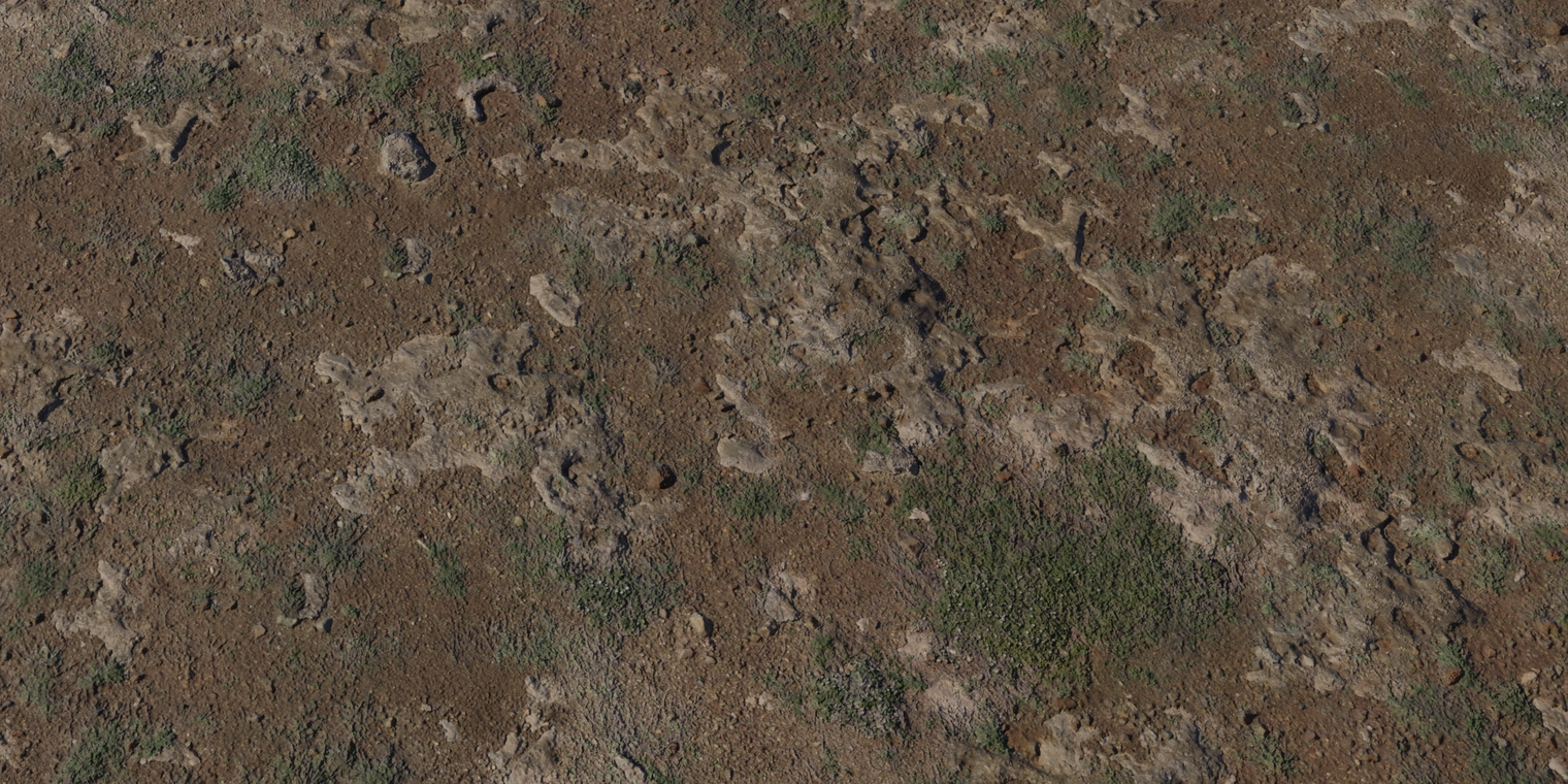 Free 8K texture of rough coastal terrain: uneven brown stone with cracked surfaces, gravel, dirt and scattered green foliage across weathered cliff terrain.