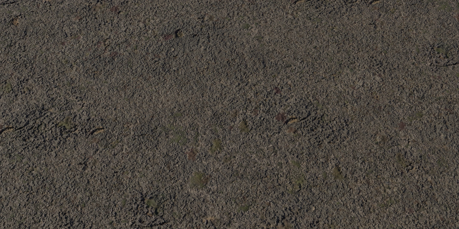 Free 8K coastal sand texture: weathered, compacted brown sand with fine gravel and scattered stones, rough worn surface with subtle dirt and organic specks.