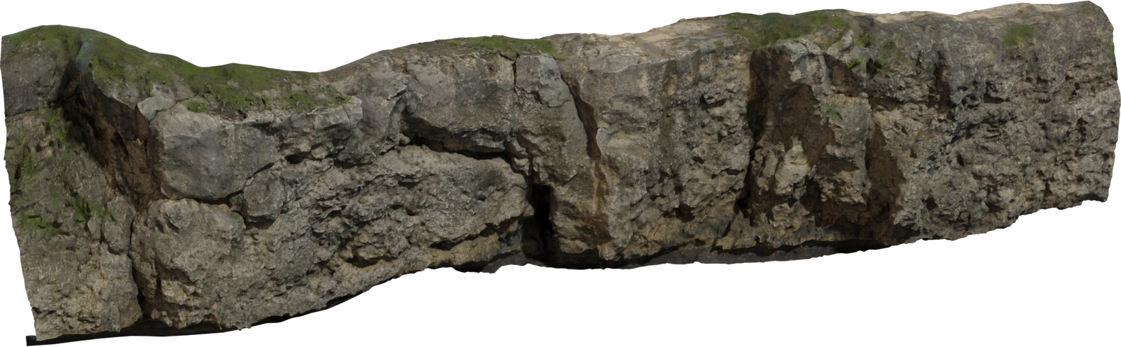 Free 8K model of a rugged seaside cliff with weathered rock faces, crevices, layered strata and grassy top - high-detail, sea-worn coastal formation.