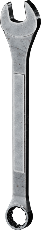 Free 4K model of a steel combination wrench with open and 12‑point box ends, crisp chamfers, brushed metal, and realistic wear, scratches, and grime.