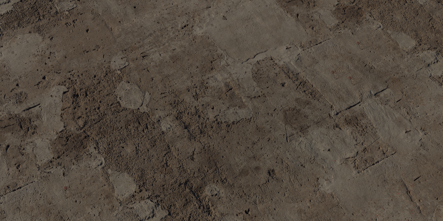 Free 16K material: rough, weathered concrete floor with cracks, chips, pitting and scuffs - ideal for industrial, deteriorated or timeworn interiors and scenes.