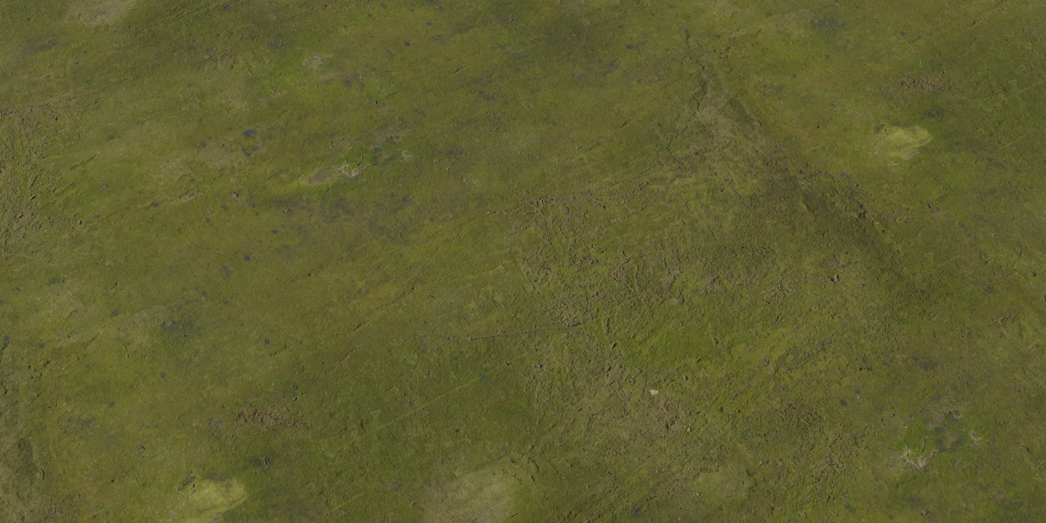 Free 8K texture of weathered concrete with dense green moss; rough, scratched, timeworn surface with subtle cracks, grime, and soft organic growth.