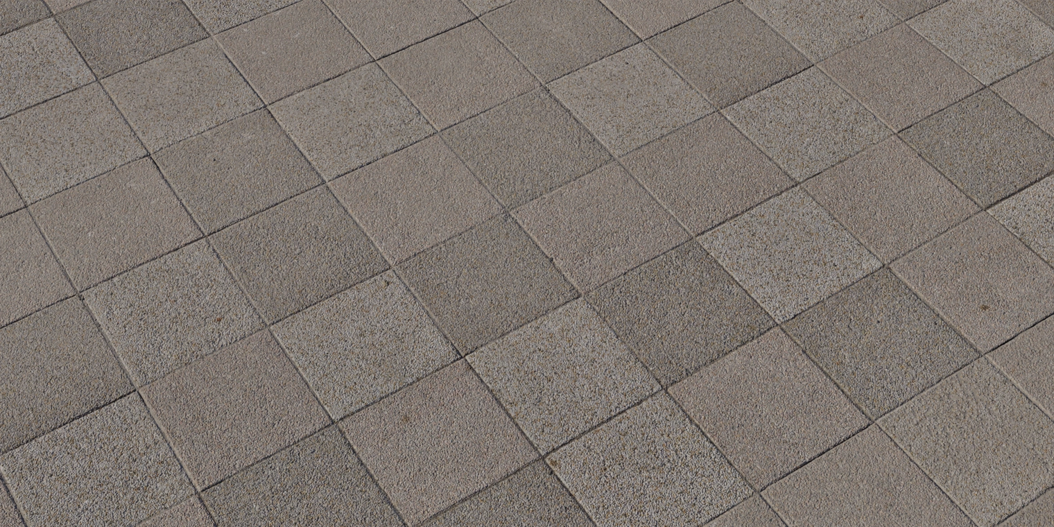 Free 8K concrete pavement material: square sidewalk slabs with fine gritty texture, shallow grout lines, light staining and a matte, slightly worn urban finish.
