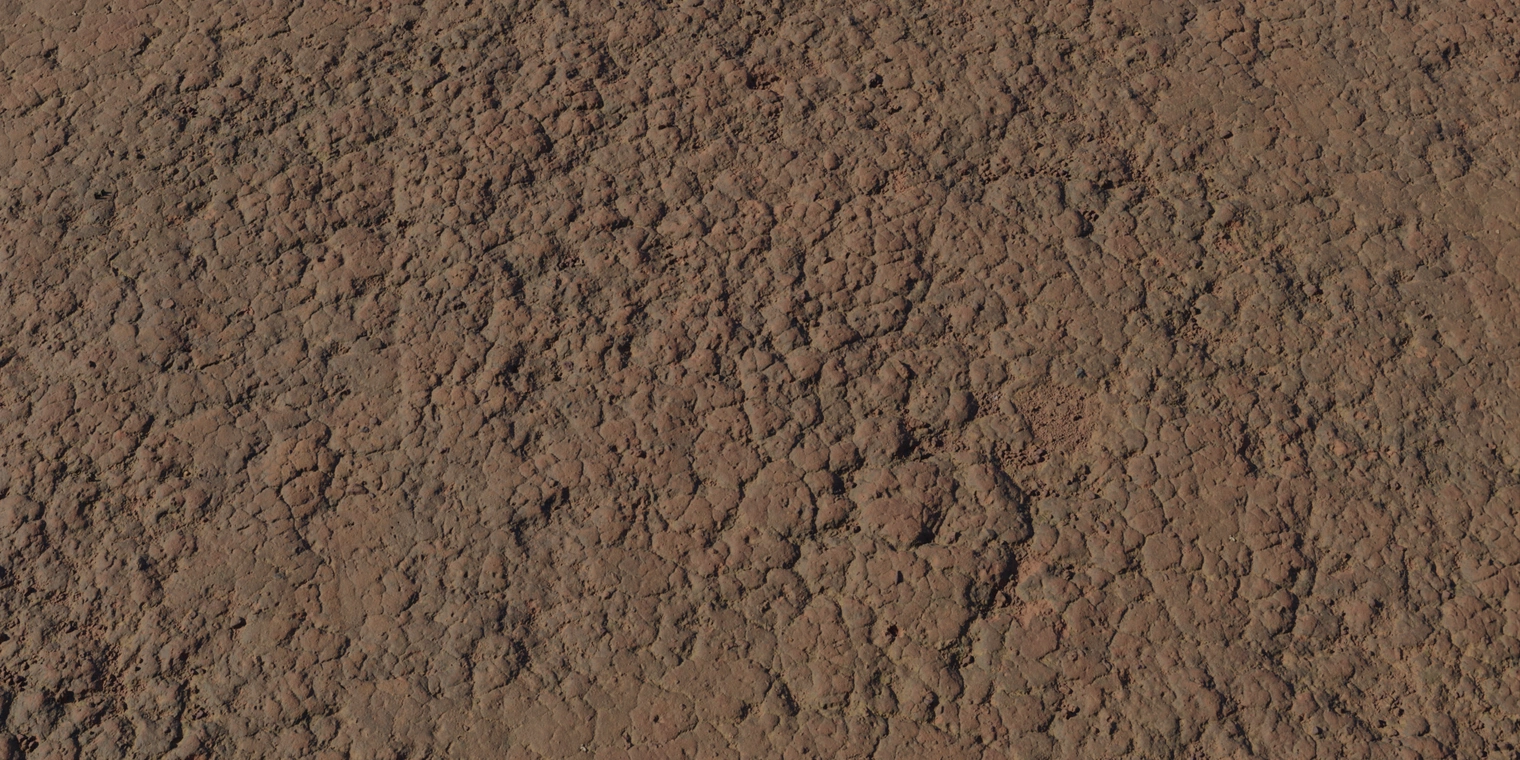 Free 8K texture of cracked red clay ground: compacted, dry and weathered with uneven eroded cracks, dusty brown-red tones