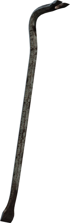 Free 8K model - weathered metal crowbar with chipped paint, rust and grime; bent shaft and worn pry/nail-puller ends.