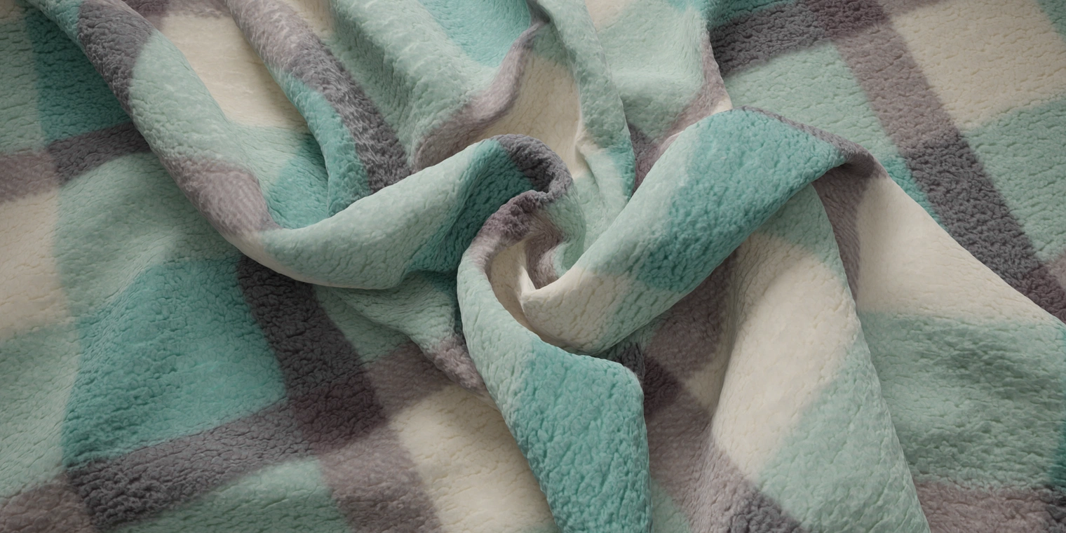 Free plush teal checkered teddy fabric - soft, napped fleece with shaggy woolly pile; ideal for blankets, upholstery and cozy fur-like PBR surfaces.