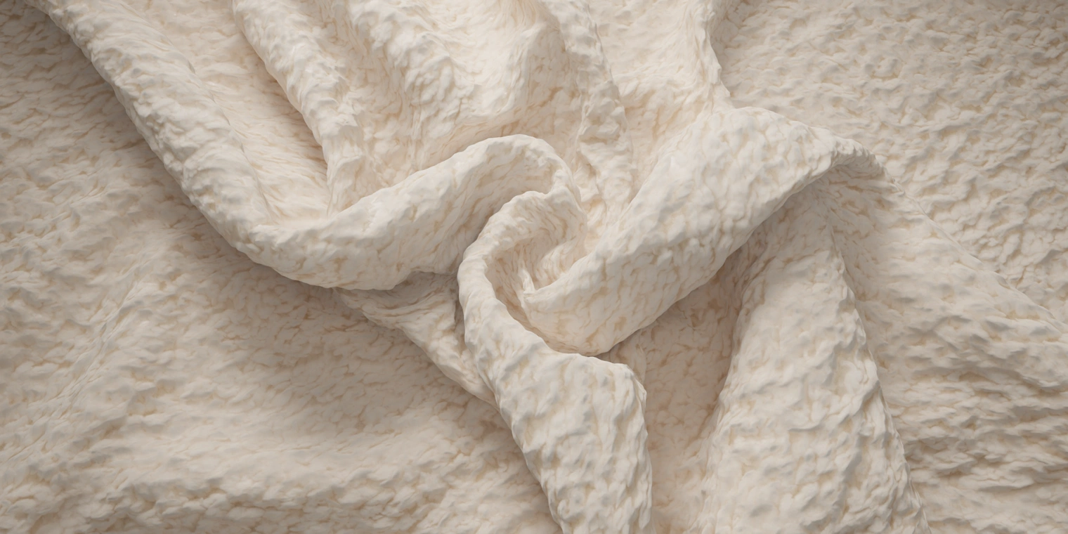 Free Curly Teddy Natural - a beige PBR fabric: soft, napped curly fleece with shaggy plush pile, ideal for blankets, cushions, plush toys and cozy interiors.