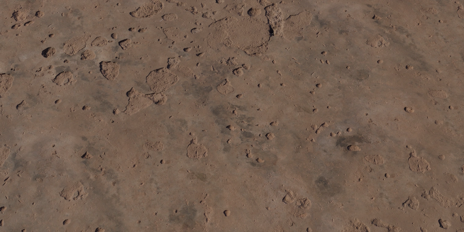 Free 16K texture of a dilapidated concrete floor with chipped, crumbling patches, scuffs, and a rough, grimy surface.
