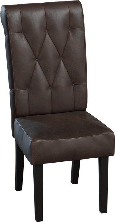 Free 8K model: modern dining chair with tufted brown leather, high cushioned back and seat, dark wooden legs - fancy, comfy and ideal for elegant interior scenes.