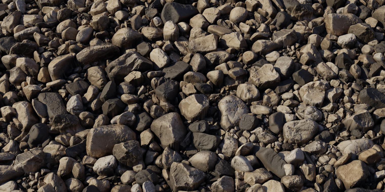 Free 8K texture of dry river pebbles: rounded stones and gravel in beige to charcoal tones, dusty matte surface with worn edges and crisp, varied sizes.