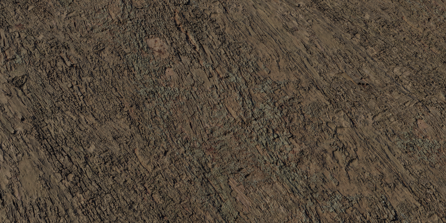 Free 8K eucalyptus bark texture with rough, peeling strips, deep vertical ridges and mossy green patches. Warm brown tones, matte, high-detail normals.