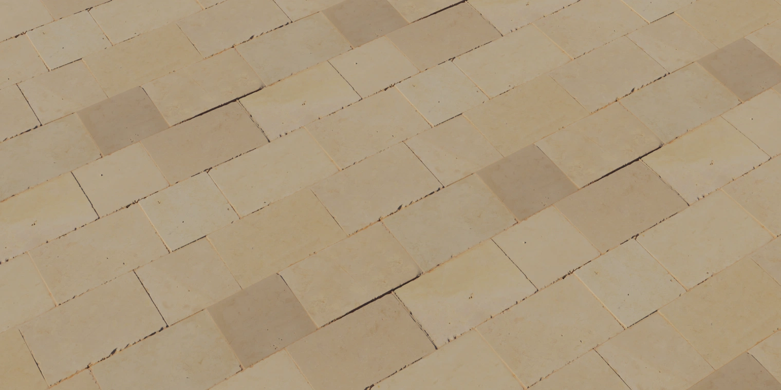 Free 8K texture of smooth-finish pale marble floor tiles: square stone blocks with subtle cracks, uneven edges and thin grout lines, slightly worn.