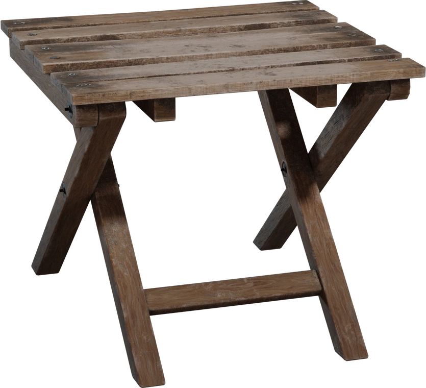 Free 4K model of a folding wooden stool with X-frame legs, slatted top, visible hardware and weathered, hand-finished wood textures; compact and portable.