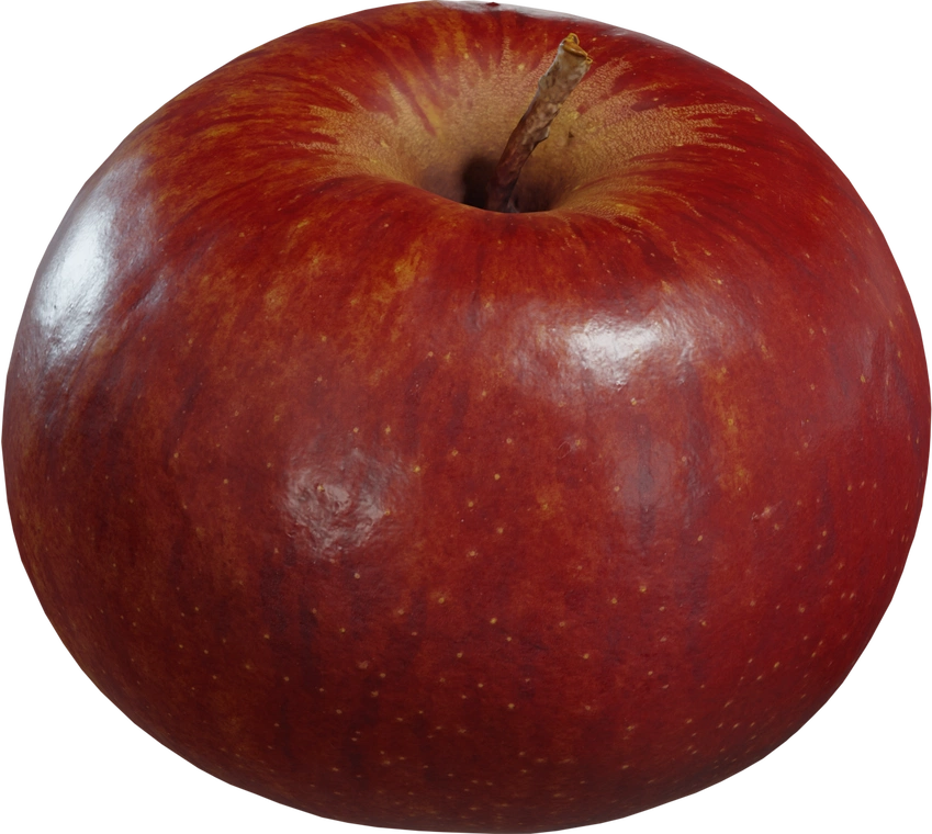 Free 8K model: realistic ripe red apple with subtle skin blemishes, glossy surface, organic stem and natural color variation.