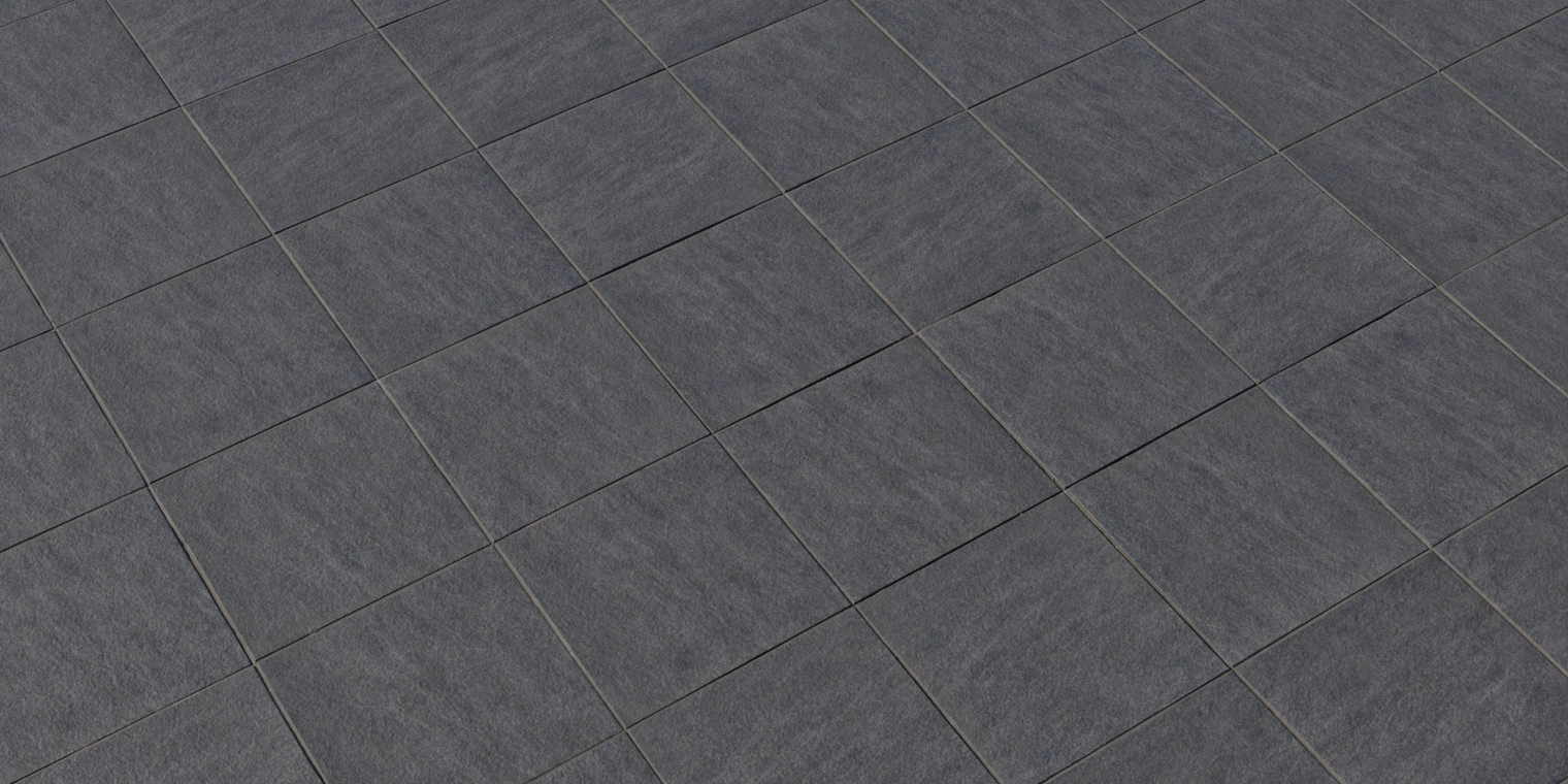 Free 8K texture: dark gray granite square tiles with subtle rough surface, low sheen and neat grout lines, tactile stone tile appearance.