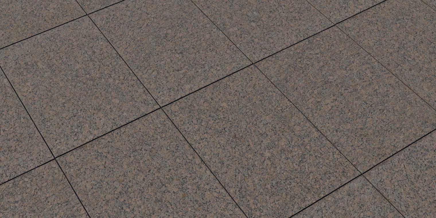 Free 8K granite tile texture: speckled brown-grey stone slabs with fine grain, subtle micro-roughness, tight grout lines and a low satin sheen.