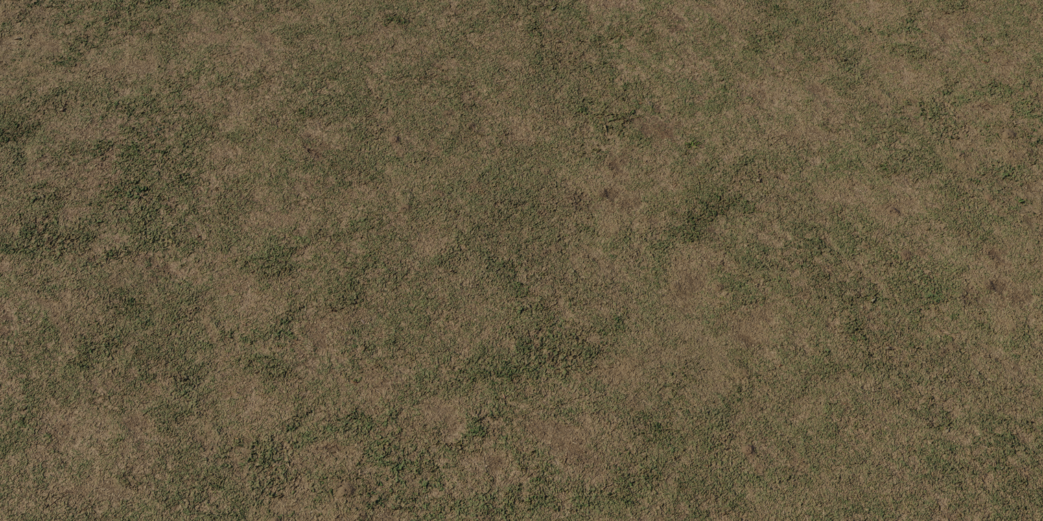 Free 16K texture of worn grass on soil, matte and rough, with fine micro-bumps, subtle height, and natural brown-green variation.