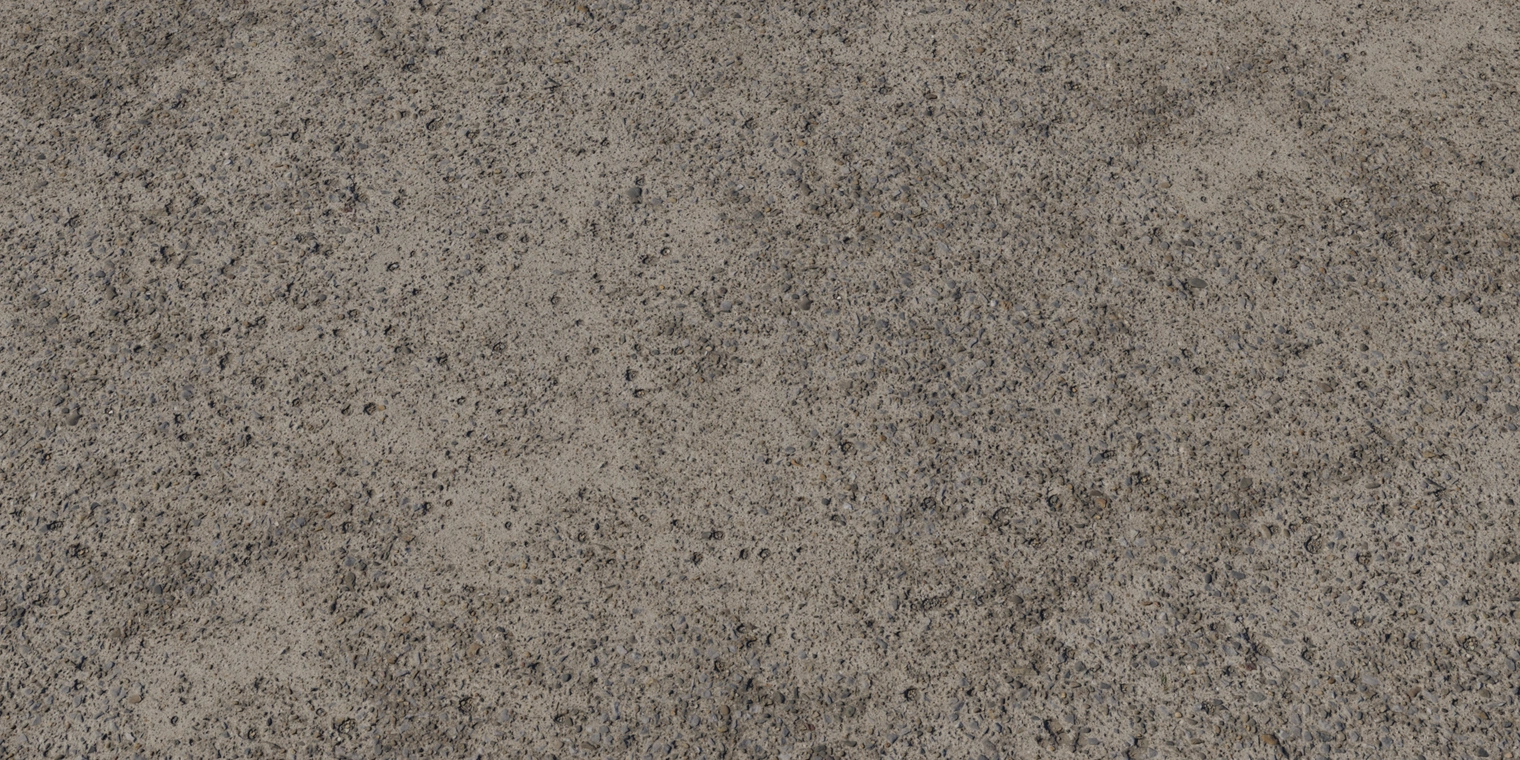 Free 16K concrete texture with a rough gray surface, dense embedded gravel, fine pits, and scattered brown and charcoal aggregate.