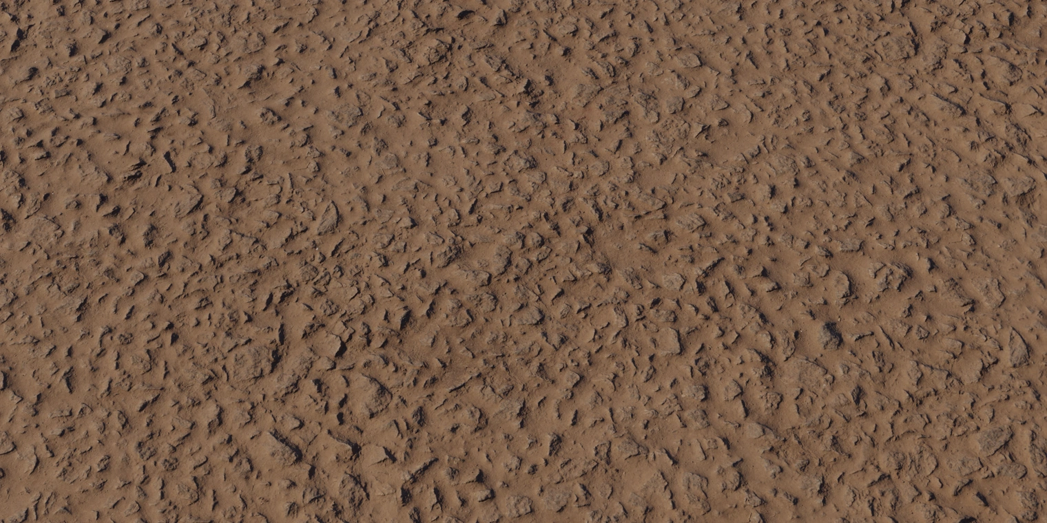 Free 16K gravel road texture featuring worn, rough surface with compacted dirt and scattered stones, gritty and earthy brown tones.