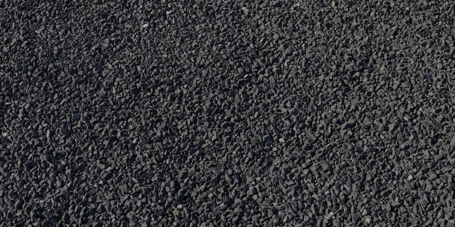 Free 16K texture of coarse grey gravel: rough, uneven pebbles with a gritty, stony surface and jagged dark stones.