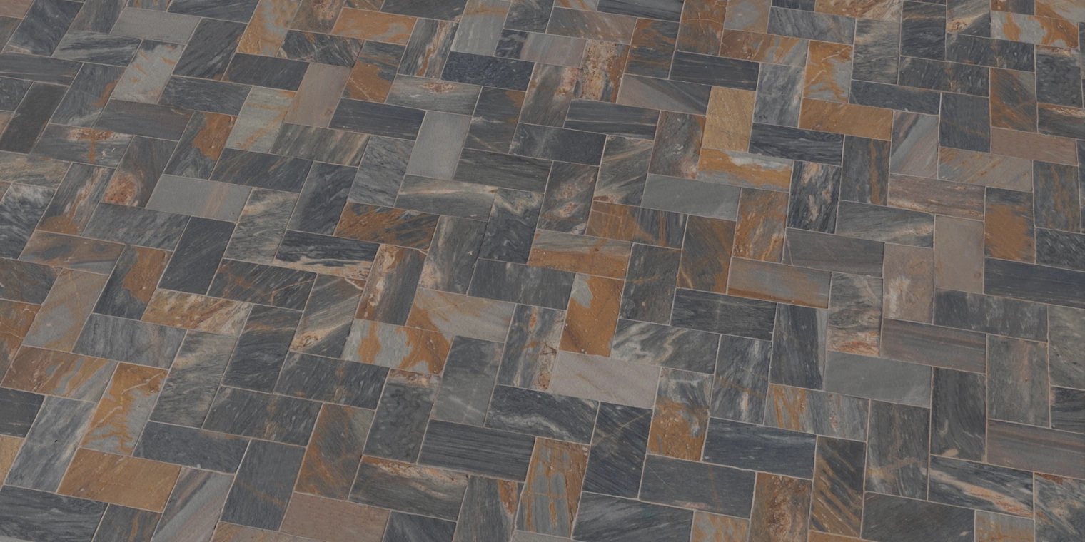 Free 16K natural stone floor texture: smooth, hard stone tiles with rust accents - modern, waterproof flooring for patios, courtyards and durable indoor use.