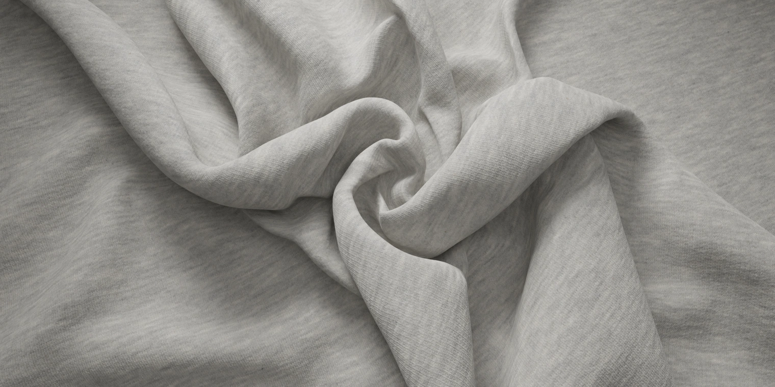 Free 8K material: soft grey melange cotton-blend fleece with fine weave and stretchy knit, perfect for cozy tracksuits, joggers and athletic sportswear.