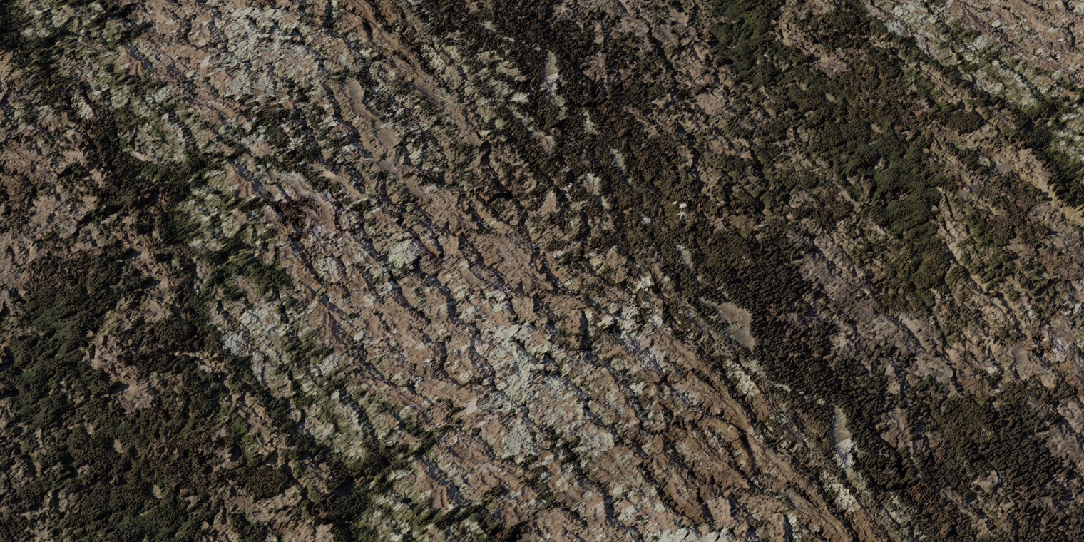 Free 8k texture of Jolcham oak bark: rough, weathered, uneven bark with mossy, lichen-covered patches, deep fissures and coarse organic brown-green tones.
