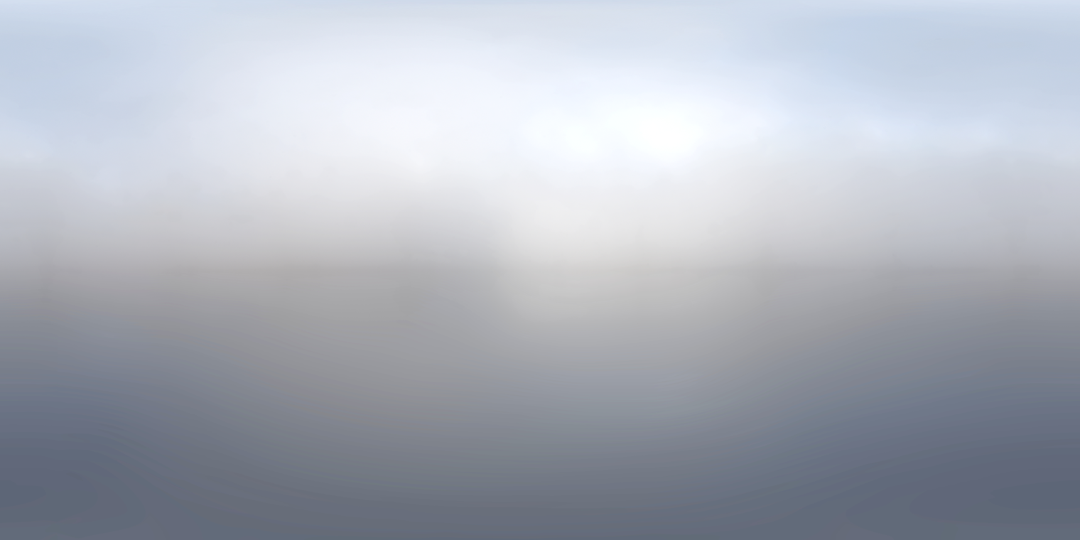 Free 24K unclipped HDRI of a misty morning pure sky with soft, low-contrast, cool diffused light and subtle highlights.