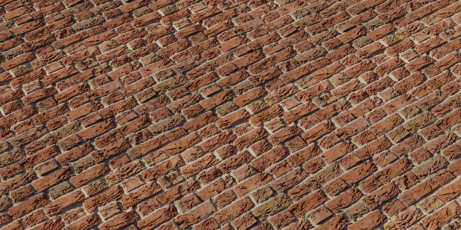 Free 8K texture: large red brick material with rough, chiseled faces, deep mortar joints and warm color variation; clean, well-preserved surface.