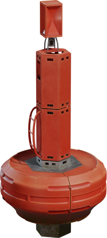 Free 8K lateral sea marker: realistic weathered red buoy with stacked column, top daymark, handrail ring and dock-ready wear for harbors, docks, and ships.