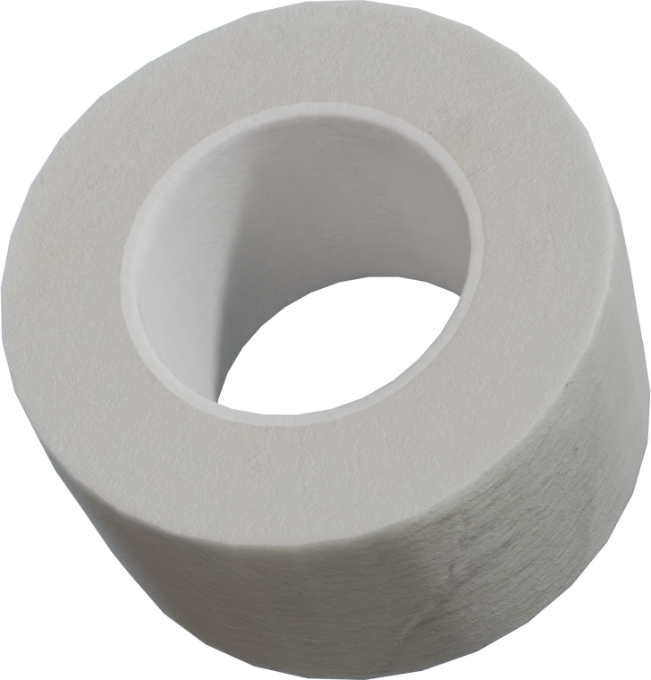 Free 4K model of a white medical tape roll with soft matte paper, subtle fibers and scuffs, slightly irregular edges, and a clean hollow core.
