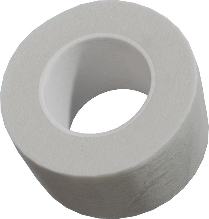 Free 4K model of a white medical tape roll with soft matte paper, subtle fibers and scuffs, slightly irregular edges, and a clean hollow core.