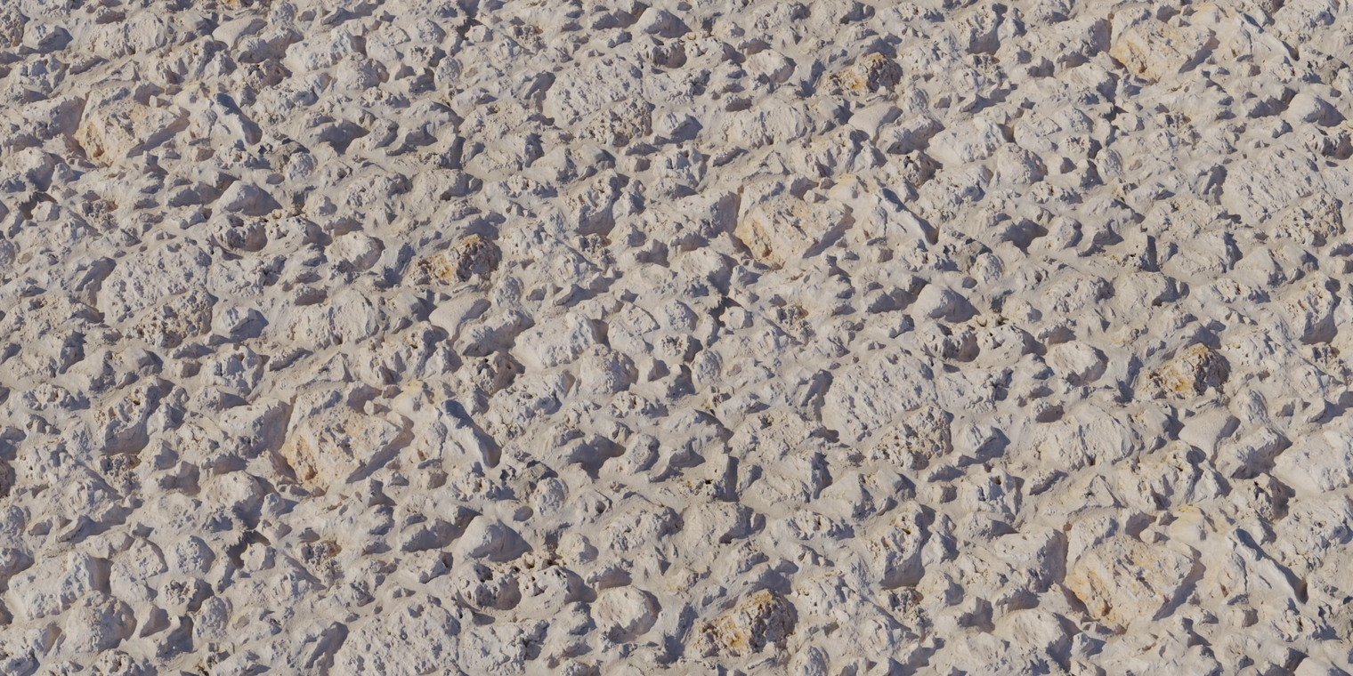 Free 8K texture of weathered medieval stone blocks, rough chiseled beige stone with deep mortar joints, pitted, gritty surface and patches of dirt.