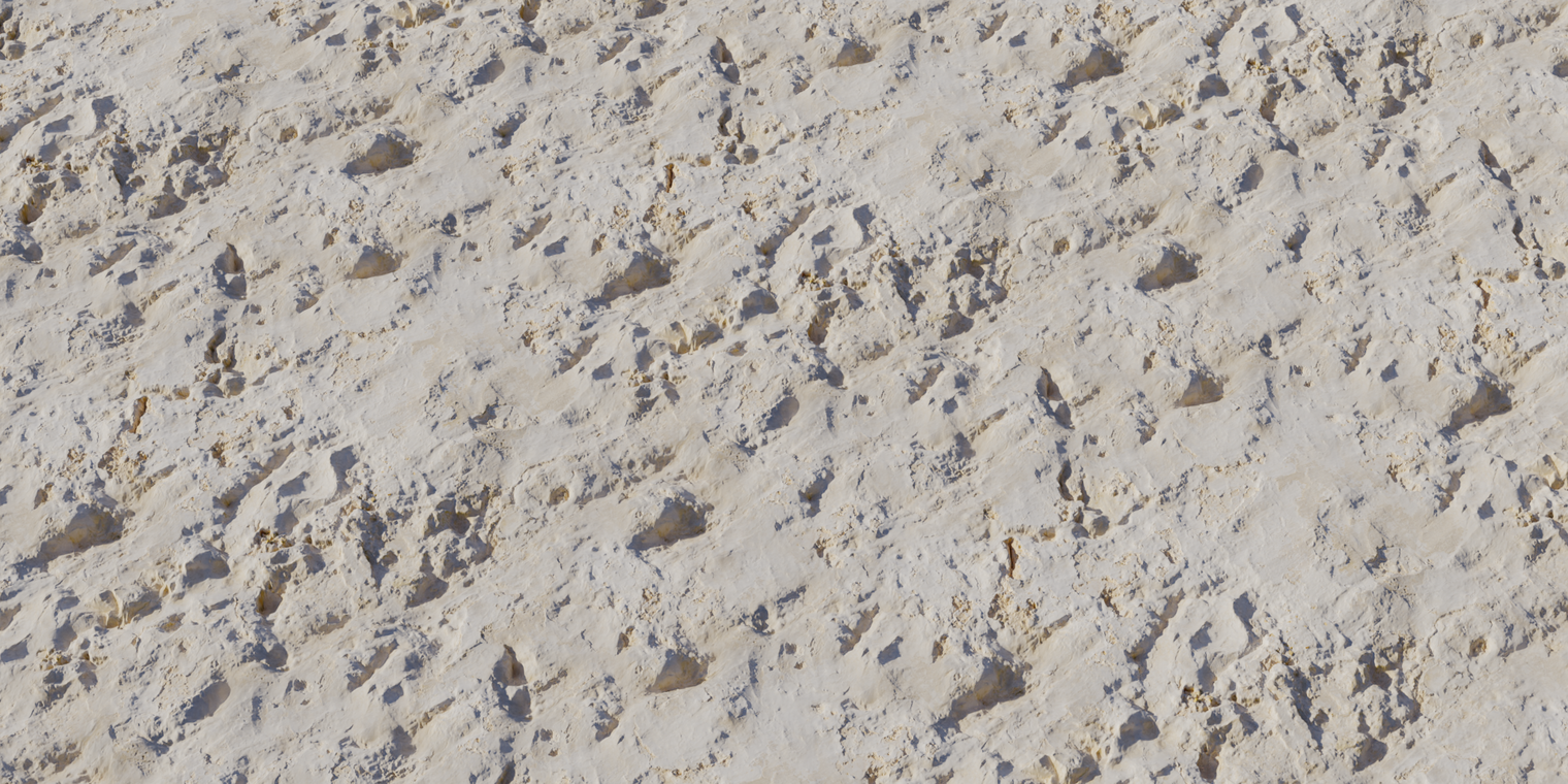 Free 8K texture of rough medieval plaster: thick, crumbling cream plaster with deep chips, uneven coarse relief and dirt-stained crevices for an aged wall surface.