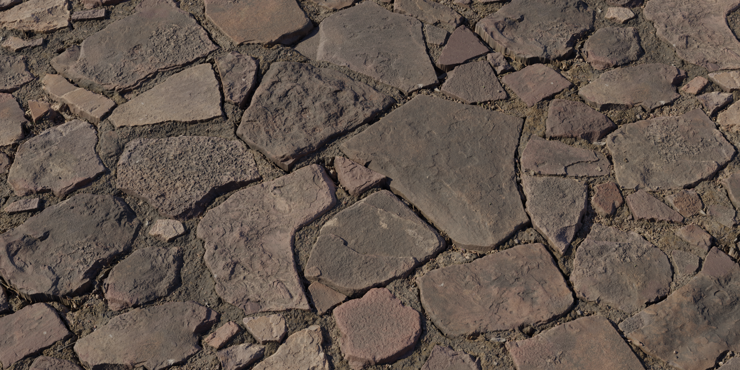 Free 8K texture of a weathered monastery stone floor: irregular slate slabs, rough chipped edges, worn faces and gritty mortar joints with dirt.